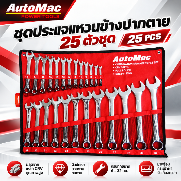 ชุดประแจแหวนข้างปากตาย 25 ตัวชุด